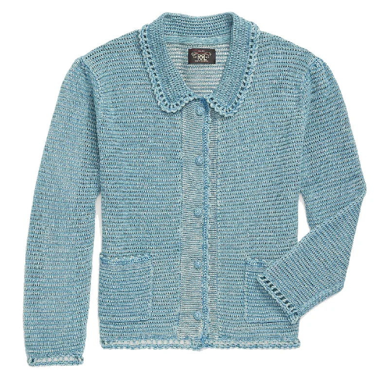 RRL by Ralph Lauren Womens Camay Long Sleeve Cardigan Light Indigo Rayon Fabric Velvet Fabric Corduroy Fabric RRL by Ralph Lauren Womens Camay Long Sleeve Cardigan Light Indigo Rayon Fabric Velvet Fabric Corduroy Fabric