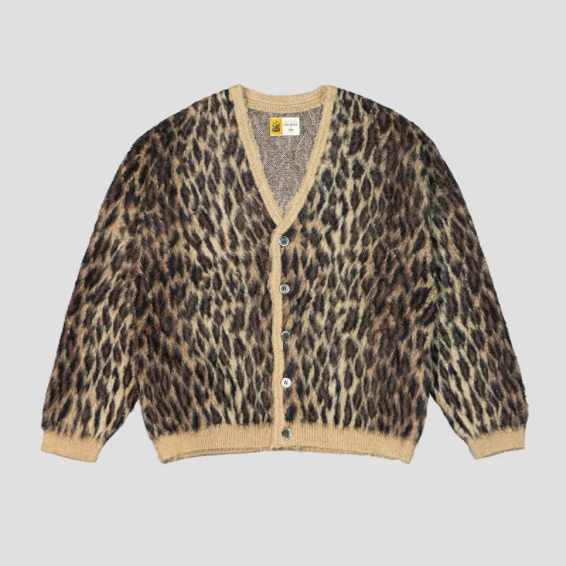 LEOPARD MOHAIR CARDIGAN Solid Color Striped Floral Print