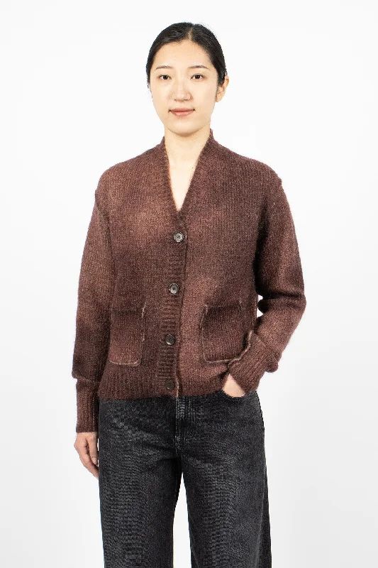 Sprayed Mohair Cardigan Rust Red Open Front Closed Front Wrap Front