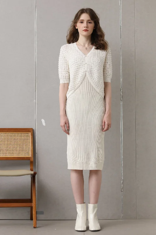 Sylphide | Asa White Hollow Knit Cardigan Bright Pastel Dark
