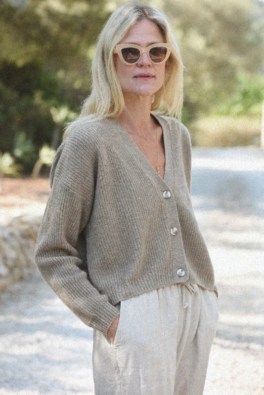 The Cashmere Muma Cropped Cardigan // Rye Solid Print Embellished