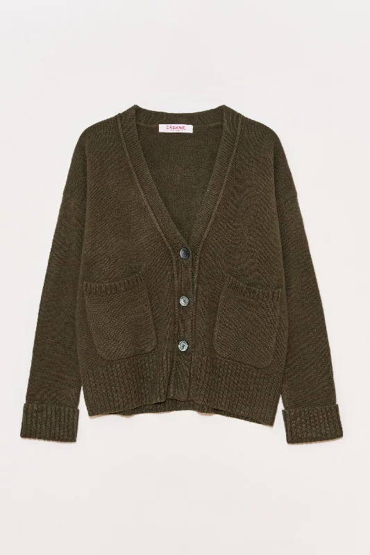Two-Pocket Cashmere Cardigan Silk Blend Satin Velvet