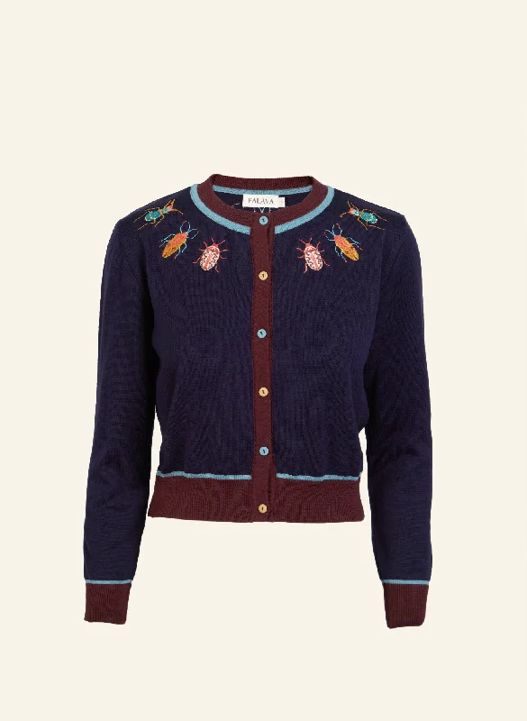 Vera Embroidered Cardigan - Navy Bugs Hooded Cardigan Collared Cardigan Shawl Collar Vera Embroidered Cardigan - Navy Bugs Hooded Cardigan Collared Cardigan Shawl Collar