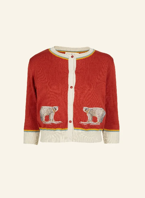Vera Embroidered Cardigan - Rust Polar Bear Machine Wash Dry Clean Hand Wash