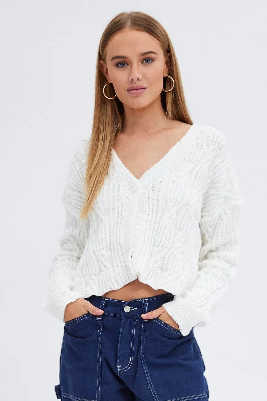 White Oversized Cable Knit Cardigan Rayon Fabric Velvet Fabric Corduroy Fabric