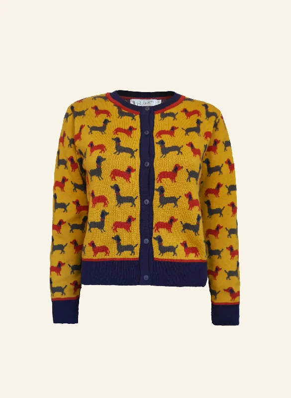 Vera Jacquard Cardigan - Mustard Sausage Dog Cardigan Knitwear Sweater