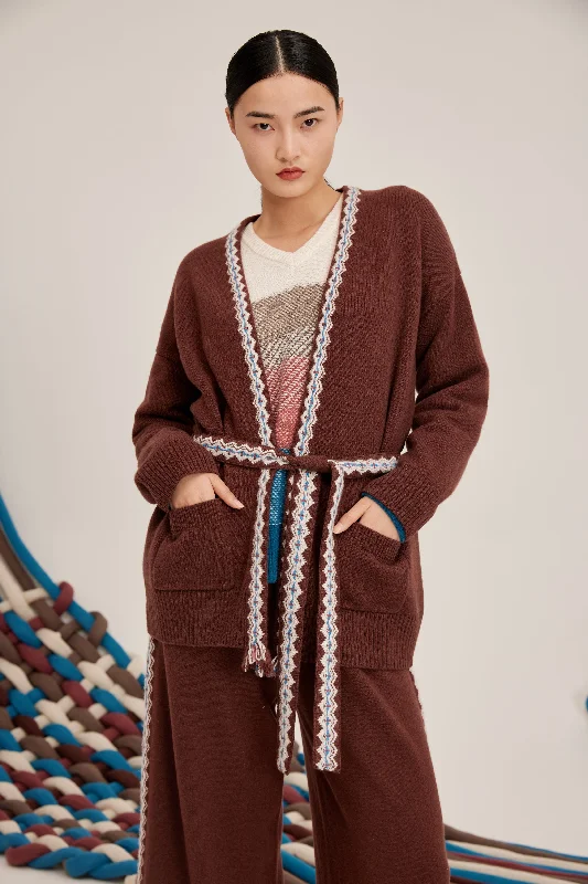 Pure cashmere cardigan Solid Print Embellished